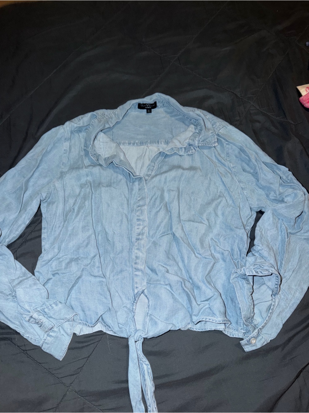 Velvet Heart Light Blue Tie-Front Button-Up Blouse